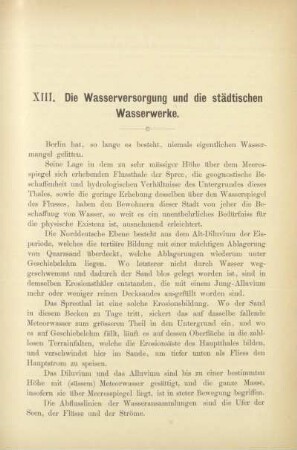 XIII. Die Wasserversorgung und die städtischen Wasserwerke