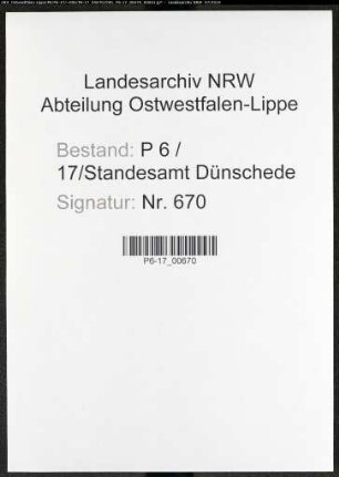 Sterberegister Standesamt Dünschede