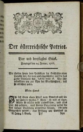 Vier und dreyßigstes Stück. Freytags den 24. Jenner. 1766. - Acht und dreyßigstes Stück. Freytags den 7. Februar. 1766.
