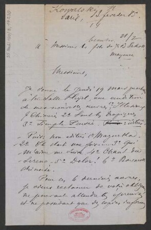 Brief an B. Schott's Söhne : 13.02.1885
