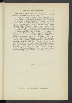 Resolution des Verbandstages