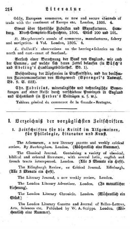 I. Verzeichniß der vorzüglichsten Zeitschriften