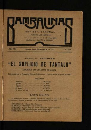 El suplicio de Tantalo : comedia en un acto original