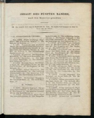 Inhalt Des Fünften Bandes nach den Materien geordnet.