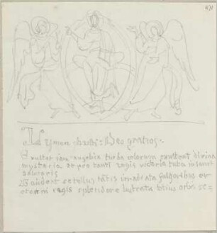 Christus in einer Mandorla, von zwei Engeln flankiert, aus einer Pergamentrolle, welche sich in der Schatzkammer von Santa Maria Assunta in Pisa befindet