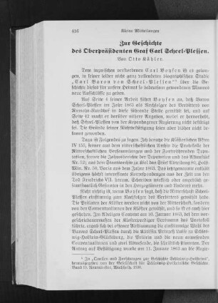 Zur Geschichte des Oberpräsidenten Graf Carl Scheel=Plessen.