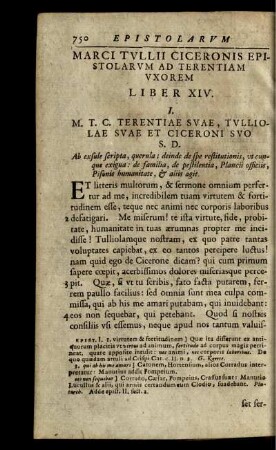 Marci Tullii Ciceronis Epistolarum Ad Terentiam Uxorem Liber XIV.