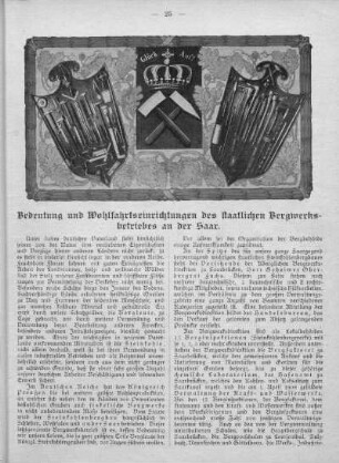 Bedeutung und Wohlfahrtseinrichtungen des staatlichen Bergwerksbetriebes an der Saar