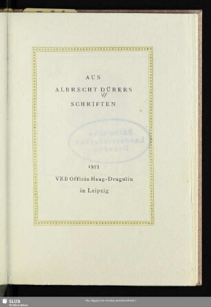Aus Albrecht Dürers Schriften