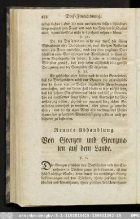 Neunte Abhandlung. Von Grenzen und Grenzmalen auf dem Lande.