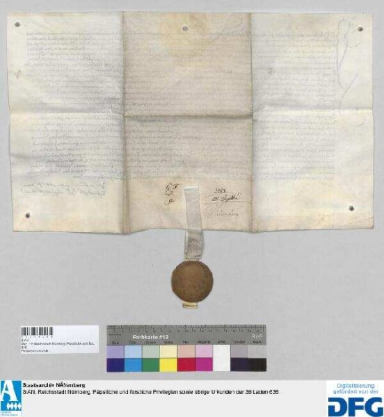 Albrecht von Rosenberg zu Poxsperg bestätigt Bürgermeister und Rat der Stadt Nürnberg den Empfang des auf sie fallenden Anteiles an den 39.000 Gulden, welche ihm die Stände des gewesenen elfjährigen Schwäbischen Bundes gemäß Schiedspruches König Ferdinands vom 14. Juni 1555 innerhalb drei Monaten zu zahlen haben. - Siegler (und Unterfertigter): der Aussteller.