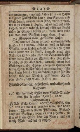 Fleisch-Speisen, gekochtes, und allerhand Ragouts.