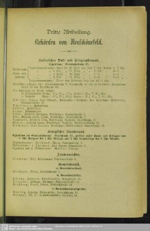 Dritte Abtheilung. Behördenverzeichnis : Dritte Abtheilung. Behörden von Neuschönefeld