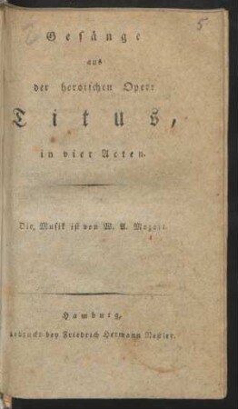 Gesänge aus der heroischen Oper: Titus : in vier Acten