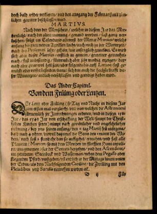 Das Ander Capittel. Von dem Früling oder Lentzen.