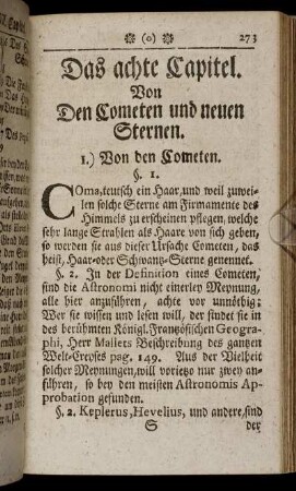 Das achte Capitel. Von Den Cometen und neuen Sternen.