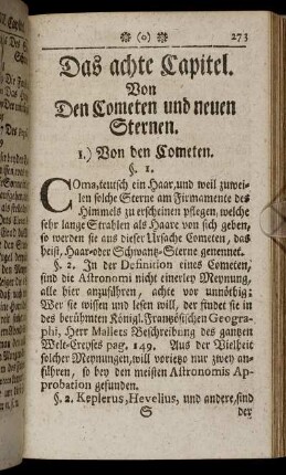 Das achte Capitel. Von Den Cometen und neuen Sternen.