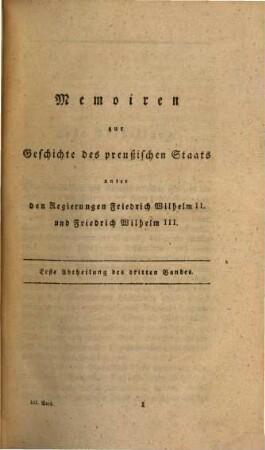 Memoiren zur Geschichte des preußischen Staats unter den Regierungen Friedrich Wilhelm II. und Friedrich Wilhelm III.. 3
