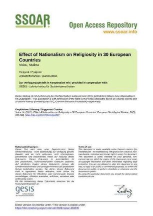 Effect of Nationalism on Religiosity in 30 European Countries