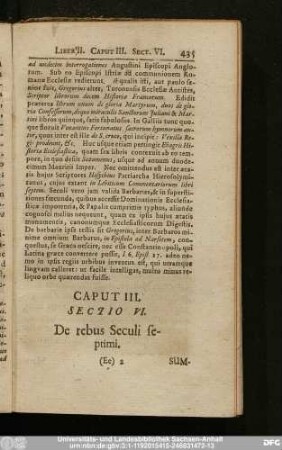 Sectio VI. De rebus Seculi septimi.