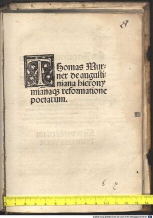 Thomas Murner de augustiniana hieronymianaq[ue] reformatione poetarum