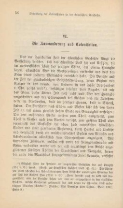 VI. Die Auswanderung und Colonisation