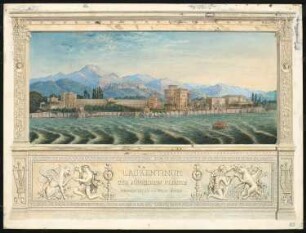 Rekonstruktion der Villa Laurentinum bei Ostia nach der Beschreibung Plinius des Jüngeren: Perspektivische Ansicht vom Meer her