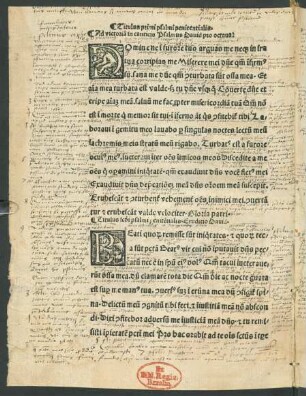 Titulus primi psalmi penitentialis.