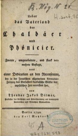 Über das Vaterland der Chaldäer und Phönicier