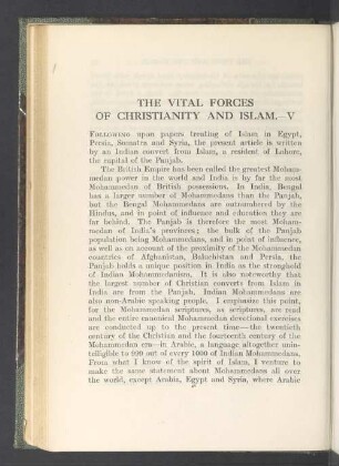 The vital forces of christianity and islam.—V