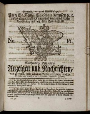 No. 16. Montags, den 21ten Aprilis, 1755.