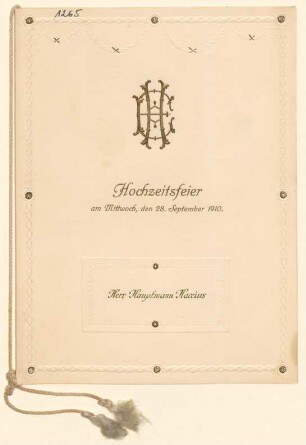 Menükarte : Hochzeitsfeier Herr Hauptmann Haccius