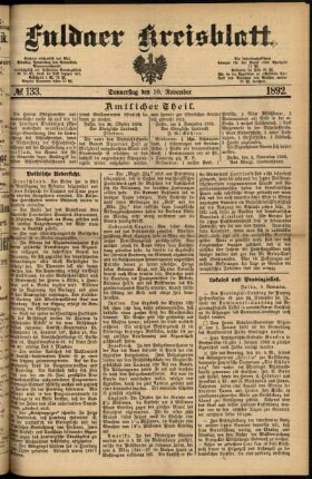 Erste Ausgabe vom Donnerstag, den 10. November 1892.