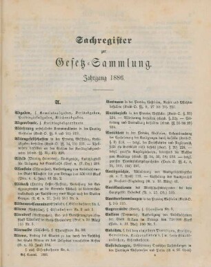 Sachregister zur Gesetz-Sammlung. Jahrgang 1886