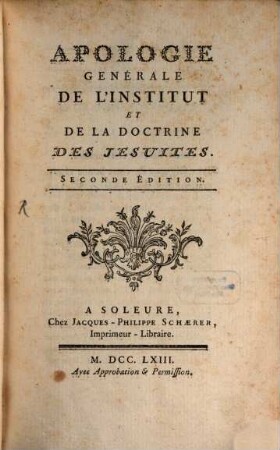 Apologie générale de l'institut ... des Jesuites