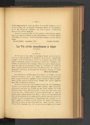 La Vie civile musulmane à Alger.