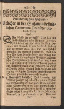 Erläuterung oder Schlüssel/ Etlicher in der Susanna befindlichen Oerter und Poetischer Redens-Arten.