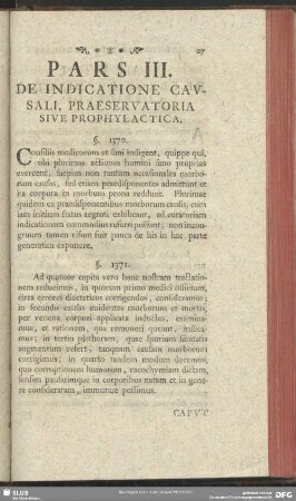 Pars III. De Indicatione Causali, Praeservatoria Sive Prophylactica