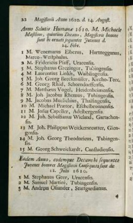 Magisterii Anno 1610 - 1618
