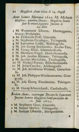 Magisterii Anno 1610 - 1618