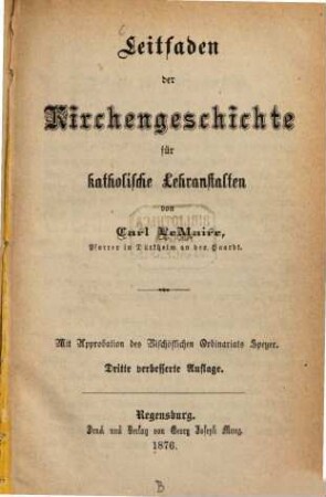 Leitfaden der Kirchengeschichte für katholische Lehranstalten