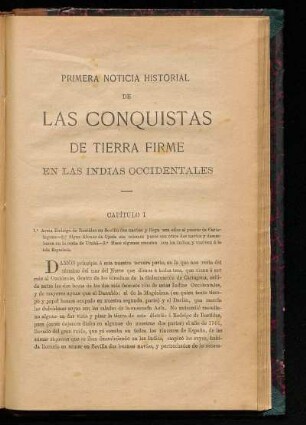 Primera noticia historial de las conquistas de Tierra Firme en las Indias occidentales