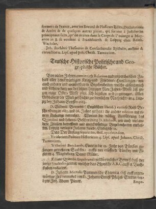 Teutsche Historische Politische und Geographische Bücher.
