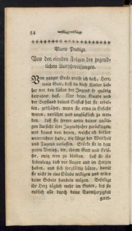 Vierte Predigt. Von den elenden Folgen der jugendlichen Ausschweifungen.