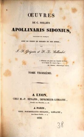 Oeuvres de C. Sollius Apollinaris Sidonius, 3