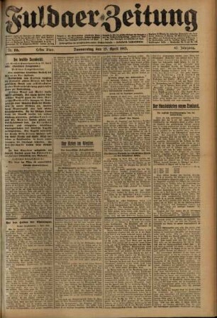 Erste Ausgabe vom Donnerstag, den 15. April 1915.