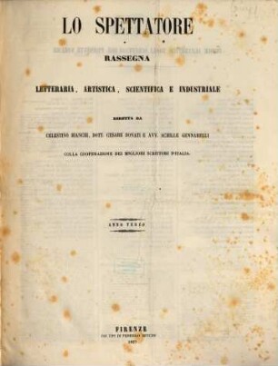 Lo Spettatore : rassegna letteraria, artística, scientifica e industriale, 3. 1857