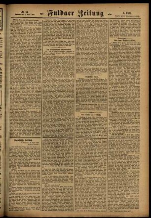 Zweite Ausgabe vom Samstag, den 22. April 1916.