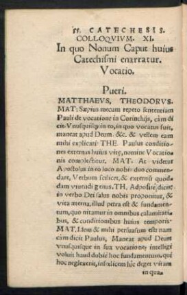 Colloquium. XI. In quo Nonum Caput huius Catechismi enarratur. Vocatio.