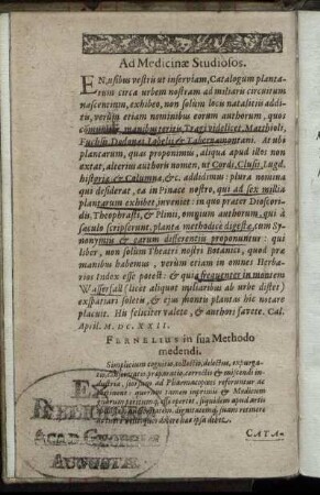 Ad Medicinae Studiosos